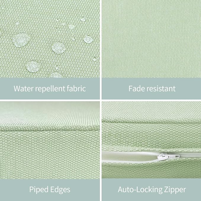 Outdoor Chair Cushions Set of 4, 19x19 Inch U-Shape Patio Seat Cushions with Ties, Water & Fade Resistant High Density Foam Cushions for Garden Patio Chairs, Light Green