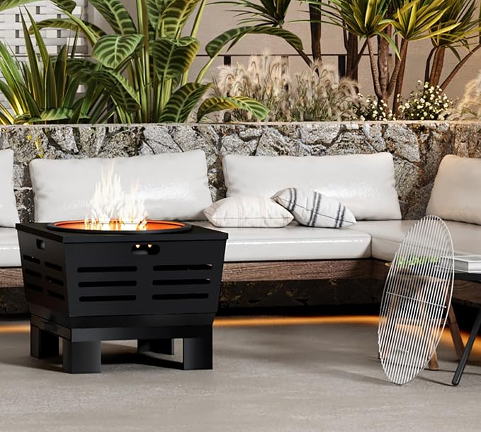 Fire Beauty Smokeless Wood Fire Pit with BBQ Grill for Camping & Backyard | Smokeless vent, ash pan, steel frame, 4-leg base, grill
