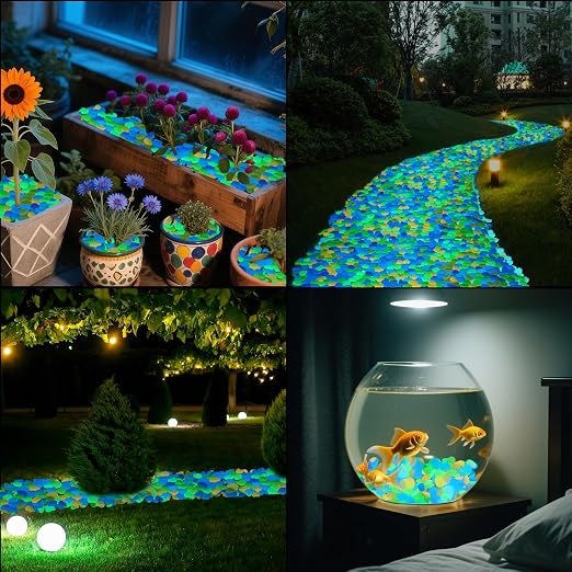 100PCS 1-1.2" Color Glowing Rocks for Driveway Glow in The Dark Rocks for Fish Tank Luminous Pebble Stones for Lawn Landscape Decor Garden Patio Aquarium Walkway