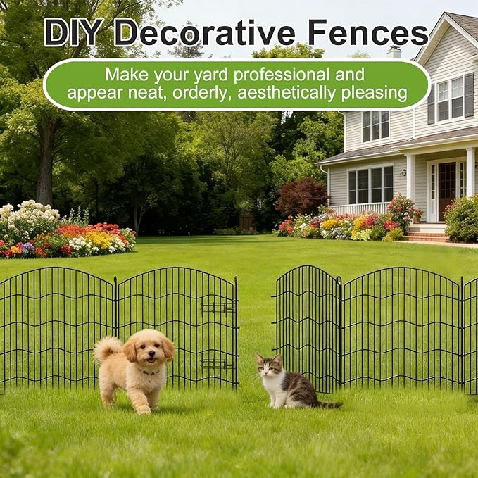 15-Panel No Dig Garden Fence, 31in(H) x35ft(L) Black Metal Animal Barrier, Dog Fence Outdoor for Yard, Temporary Decorative Fencing Border for Rabbits, Patio