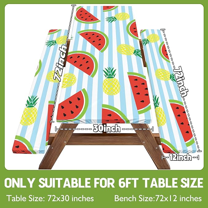 Picnic Table Cover with Bench Covers Waterproof Elastic Rectangle Tablecloth Camper Essentials Supplies Rv Car Travel Gear Must Haves Accessories Fitted Table Cloth Outdoor Road Trip Camping Gifts 6ft