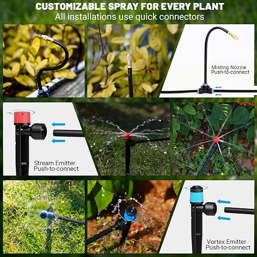 100FT Drip Irrigation Kit, Automatic Garden Watering System with Quick Connect PE Tubing, 2026 New Upgraded Water-Saving Design, 3 Adjustable Nozzles for Yard, Greenhouse, Lawn & Raised Bed