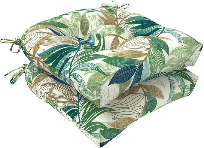 LVTXIII Outdoor U-Shaped Wicker Seat Cushion, Decorative Tufted Chair Pads Round Back Seat Cushion Set for Patio Garden Home Office Furniture, 19"x19"x4", 2 Pack, Lush Leaf Green
