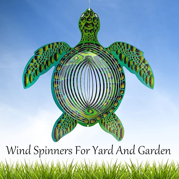 ISEO® Turtle Wind Spinner for Yard and Garden, Hanging Outdoor Decor, Yard Art, Porch and Patio Decorations, Metal Wind Spinners Outdoor, Weather Resistant, 12”
