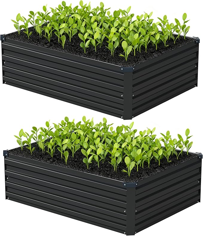 Foxlang 4x3x1ft(2 Pack) Galvanized Raised Garden Bed,Outdoor Planter Box Metal Patio Kit Planting Bed for Vegetables Flowers Herb,Black