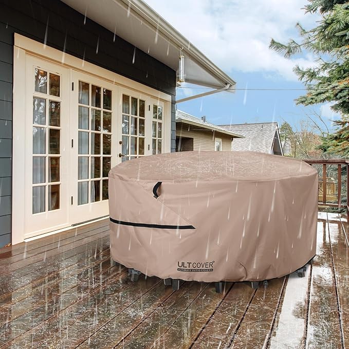 ULTCOVER Round Patio Table and Chair Set Cover - Outdoor Heavy Duty 600D Waterproof Furniture Cover 60 inch