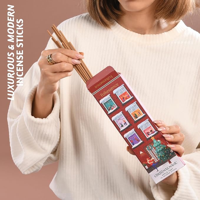 Folkulture Christmas Incense Sticks for Home | Pack of 75 Natural & Non-Toxic Incense for Cleansing | Organic Apple Tart Scent | Xmas Gift for Her | Christmas Magic