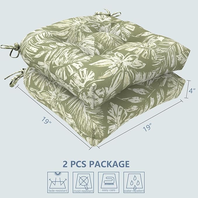 LVTXIII Outdoor Seat Cushions Seasonal Tufted Chair Cushions, Patio Chair Pads for Dining Chairs, Office Armchairs and Garden Furniture Decoration, Round Back, 19x19x4, Tropical Leaf Green