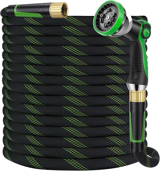 Garden Hose 100 ft, Non-Expandable Ultra-Lightweight Flexible Hose with 360° Dual-End Anti-Kink Design, 10-Pattern Spray Nozzle, 500 PSI Leak-Proof, 96-Strand Braided Fabric, Storage Strap
