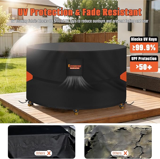 Kovshuiwe 62" Dia x 28" H Round Patio Furniture Cover, 600D Oxford Fabric | Heavy Duty Waterproof 600D Oxford Fabric Outdoor Lawn Patio Table Covers