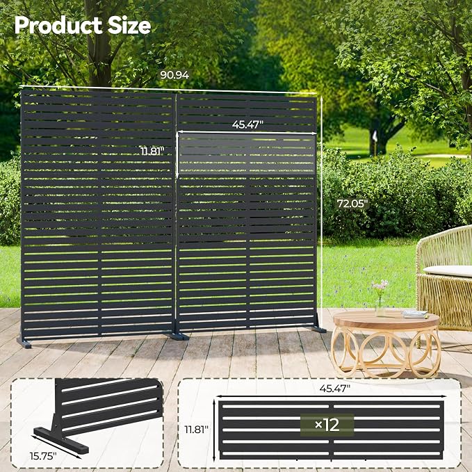 Privacy Screen Outdoor Freestanding Fence Panel with 6 Panel, 72" H×47" W HDPE Decorative Screen Panel with Stand, Air Conditioner Fence, Privacy Panels for Patio, Balcony, Garden, Backyard
