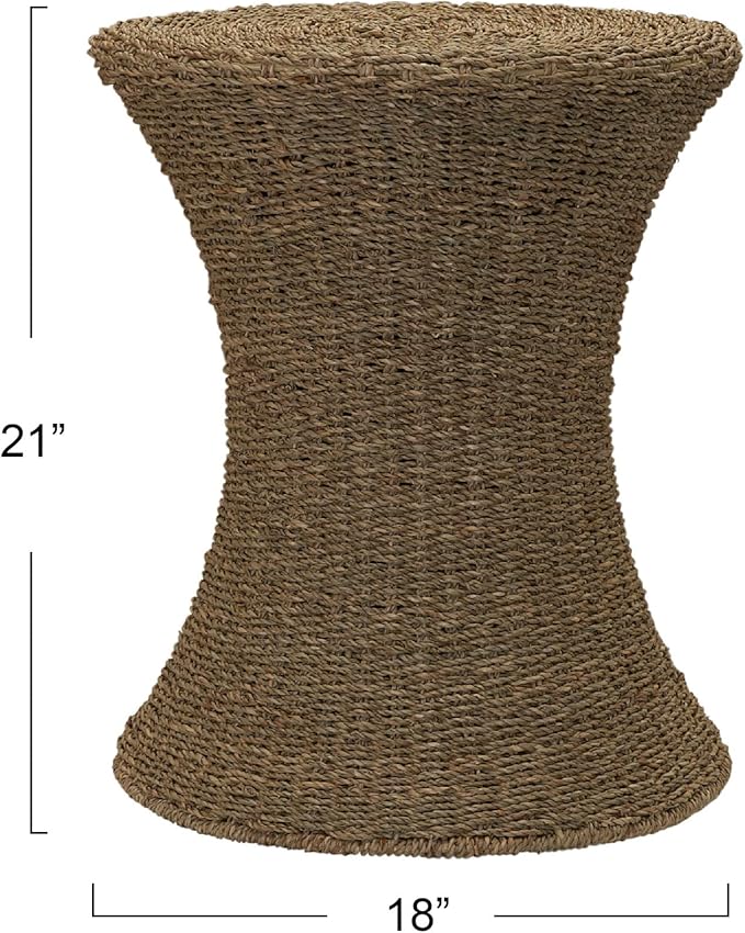 Household Essentials Handwoven Seagrass Wicker Stool with Hourglass Shape, Natural