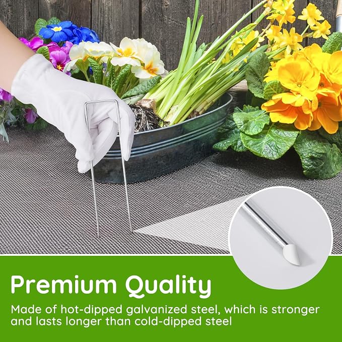 Greaner 240PCS Garden Staples, 11 Gauge Heavy Duty Stakes for Gardening, 6 Inch Landscape Pins with Gasket Kit and Pick Hook for Ground Cover, Artificial Turf, Landscape Edging