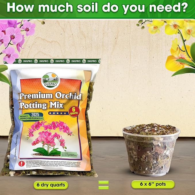 [Upgraded] DUSPRO Orchid Potting Mix for Repotting with Forest Moss, Pine Bark, Perlite & Pumice Natural Ingredients, Orchid Bark Potting Mix, Orchid Repotting Kit Drainage Indoor Potting Medium 6QT