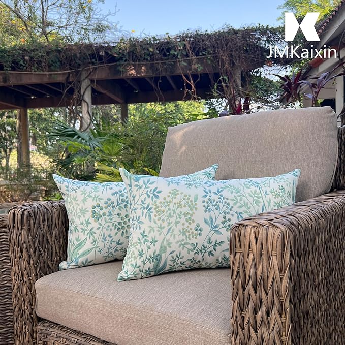 Pack of 2 Patio Lumbar Pillows, 12"x20" Fade Resistant Outdoor Waterproof Lumbar Pillow with Inners, Decorative Garden Lumbar Cushions for Home Patio Terrace Sofa Use