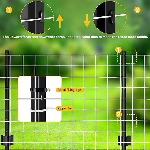 Metal Fence Post 4feet, Heavy Duty Garden Fence Post for Holding Wire Fence, Sign U Post Pack of 8 Sturdy Outdoor No Dig Fence Post for Garden Yard – Black