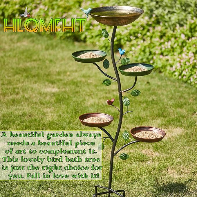 HLQMFHT 44.5" H Bird Baths for Outdoors with Metal Stakes, Standing Bird Baths with 4 Metal Bird Feeder Trays, for Garden Yard Decor