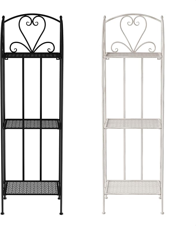Pure Garden Plant Stand 2-Tiered Indoor or Outdoor Decorative Vintage Look Wrought Iron Garden Cart for Patio, Deck, Home or Lawn (Black)