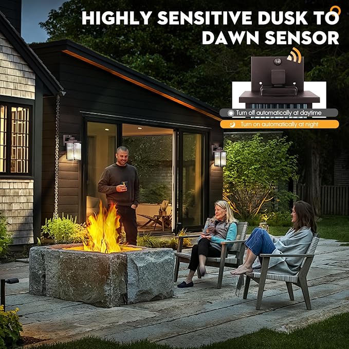 2 Pack Dusk to Dawn Outdoor Lighting, Waterproof Outdoor Porch Light with Tempered Glass, Outdoor Light Fixture for House Exterior Front Door Garage Patio(Oil-Rubbed Bronze)