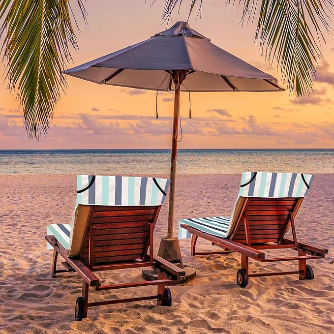 Fumete 2 Pack Lounge Chair Covers 30 x 85 Inch Pool Chaise Lounge Towels Microfiber Beach Chair Towel Portable Striped Outdoor Patio Furniture Cover for Sunbathing Picnic Spa(Blue and Green)