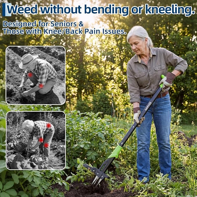 PeakPursuit Stand Up Weed Puller - 40" Heavy Duty Standing Weeder Tool with 4 Cast Iron Claws & Easy Eject, Deep Root Weed Removal Tool for Lawn Care, Back Saving Garden Gifts for Seniors