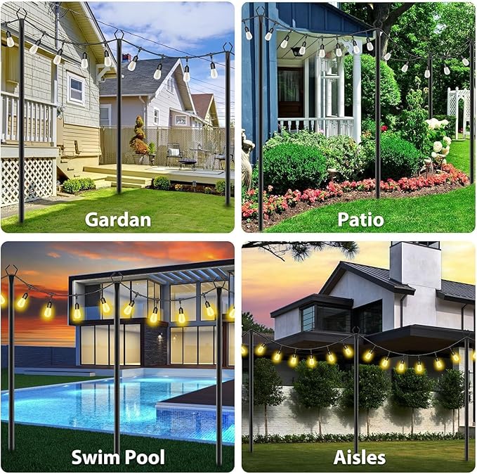AILBTON 10Ft String Light Poles 10 Pack,Light Poles for Outside Lights,Outdoor with Fence Brackets Hanging Lights,Metal Stand Deck Patio Backyard