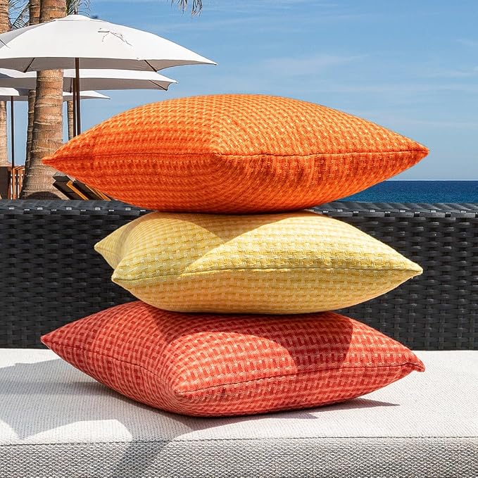 Kevin Textile Fall Outdoor Waterproof Throw Pillow Covers Pack of 2 Farmhouse Decorative Cushion Covers for Garden Patio Tent Balcony Bench Couch Sofa 22x22 Inch, Orange