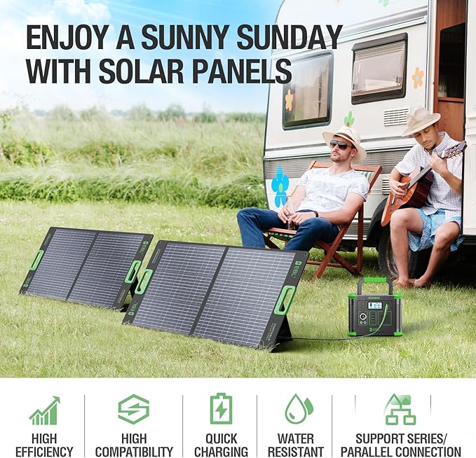 EBL 100W Portable Solar Panel, 18V Foldable Solar Charger for Power Station, Waterproof IP65 High-Efficiency Battery Charger for Outdoor Camping RV Trip Offgrid Living