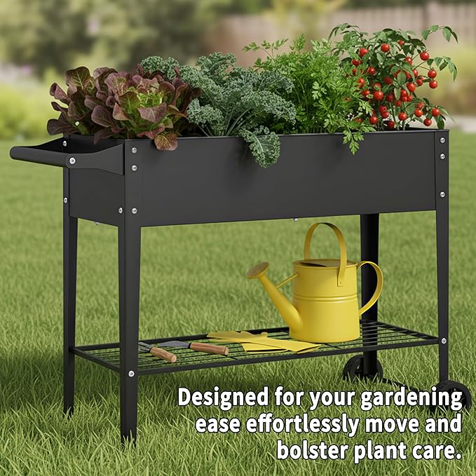 Elevate 32" Tall Raised Garden Bed with Wheel,Planter Box for Backyard,Outdoor Garden, Patio, Balcony, 400lb Capacity,Black