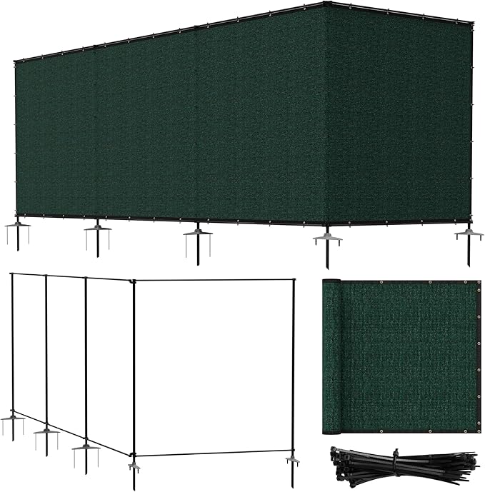 Bynbbur 5'x127' Outdoor Privacy Screen Freestanding with Iron Poles and Stakes, Temporary Dog Fencing, Backyard Divider, Metal Garden Fence for Pool Patio Barrier Border, Green