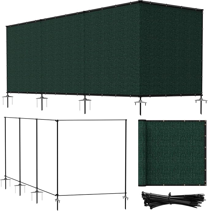 Bynbbur 6'x16' Outdoor Privacy Screen Freestanding with Iron Poles and Stakes, Temporary Dog Fencing, Backyard Divider, Metal Garden Fence for Pool Patio Barrier Border, Green