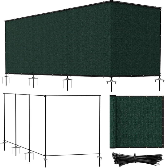 Bynbbur 5'x99' Outdoor Privacy Screen Freestanding with Iron Poles and Stakes, Temporary Dog Fencing, Backyard Divider, Metal Garden Fence for Pool Patio Barrier Border, Green