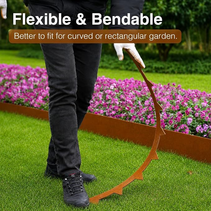 10-Pack Corten Steel Landscape Lawn Edging 4.5 inch Height, Rust Patina Finish Bendable Metal Strips, Hammer-in Edge Border - Yard Pathway Divider, 40 inch Each(33Ft Total), #LYLB45RT-US2