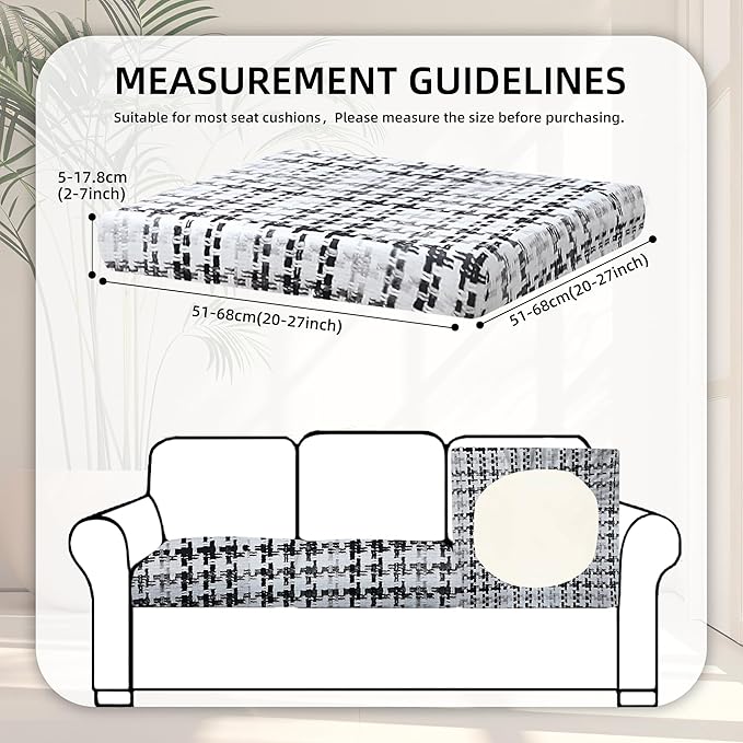 BIETYONE 8Pcs Stretch Patio Cushion Covers,Outdoor Couch Covers Replacement,Outdoor Couch & Sofa Slipcovers,for Patio Furniture Cushion Covers,Washable Reusable urniture Protector(Black Grid,8PCS)