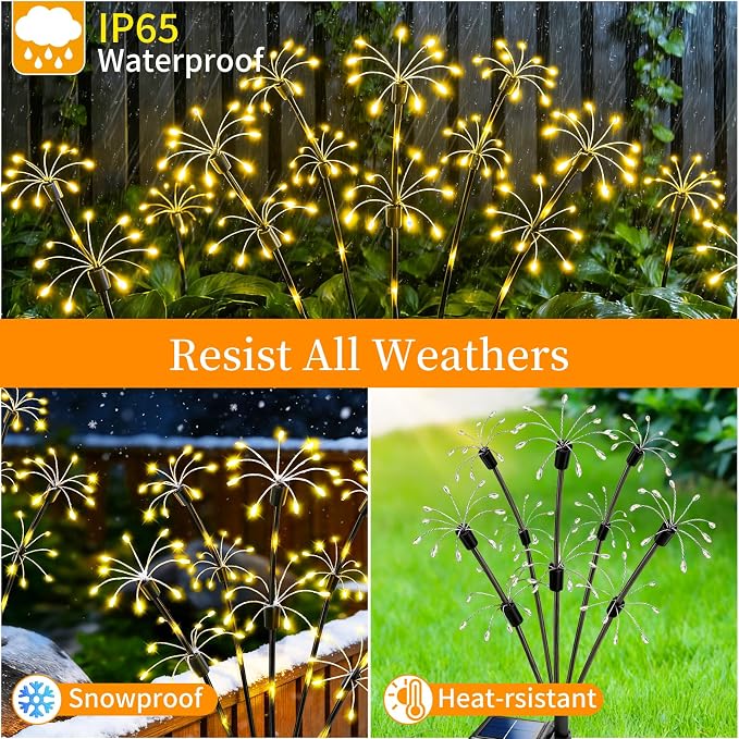 Solar Garden Lights Outdoor, 4 Pack 2-Layer Swaying Firework Lights, Waterproof Starburst Fairy Light Garden Decor for Yard Patio Pathway Lawn, Gardening Gifts for Women Mom Grandma Mother's Day