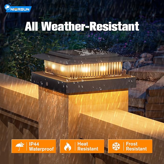 NIORSUN Solar Post Cap Lights Outdoor Waterproof, 4x4 Post Solar Lights 2 Color Modes, Fence Posts Solars Light for Deck Patio Garden Decoration, 4x4 Posts Caps Wood Vinyl, 12 Pack (Black)