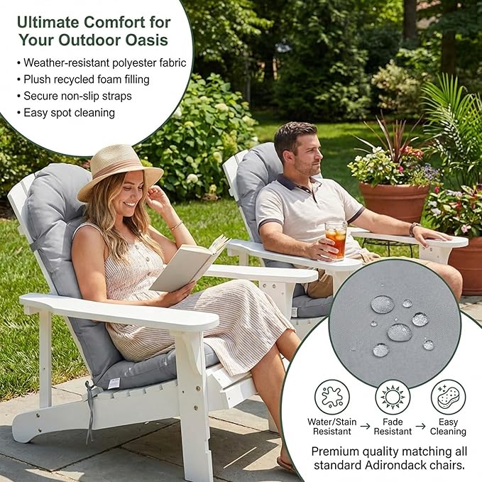 Enipate Weather Resistant Cushions for Adirondack Chair High Back Rocking Chair Cushion Indoor Outdoor Patio Tufted Lounge Cushion Seat Pads