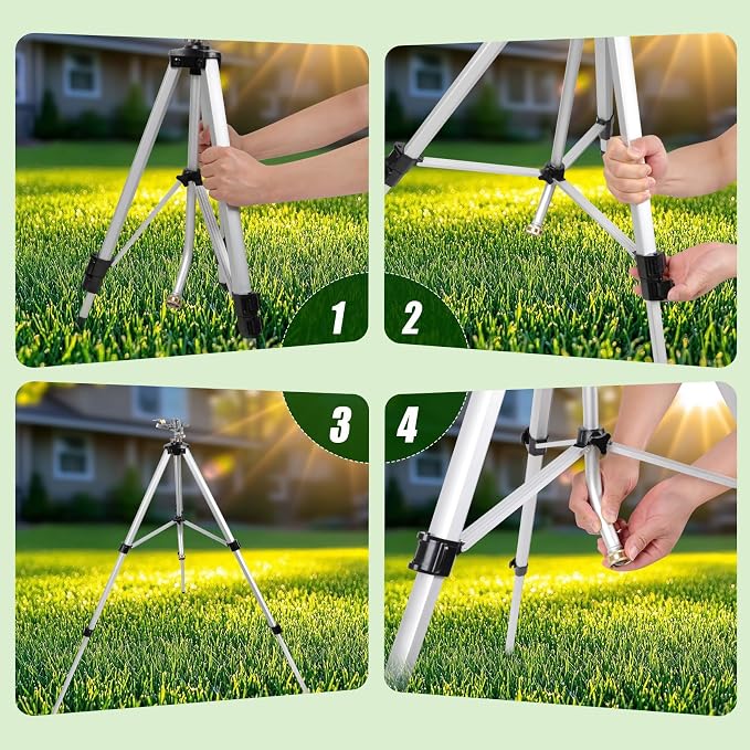 50" Brass Impact Sprinkler on Tripod Base 2pcs,Heavy Duty Metal Pulsating Telescoping Tripod Sprinkler,360 Degree for Large Area,Yard,Lwan&Garden Waters up to 90 Ft. Diameter Covering up to 6360sqft