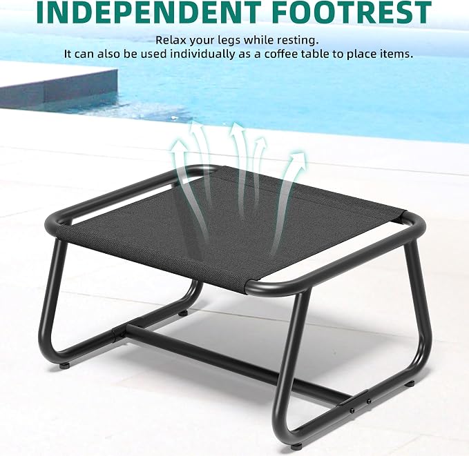 YITAHOME Patio Lounge Chair with Ottoman Set of 2, Oversized Papasan Chair, Versatile Indoor/Outdoor Textilene Lounge with Metal Handrail and Footstool, Idea for Living Room, Porch, Backyard or Garden
