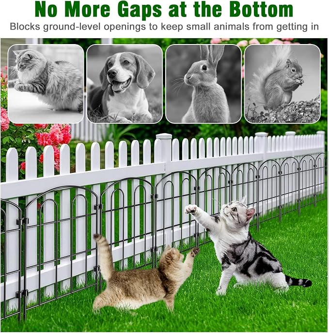 CADUKE 20 Pack Garden Fence Border, 24in x 22ft | Rustproof Metal, No Dig Fence Panels, Heavy Duty Arched Wire Border Edging, For Dogs