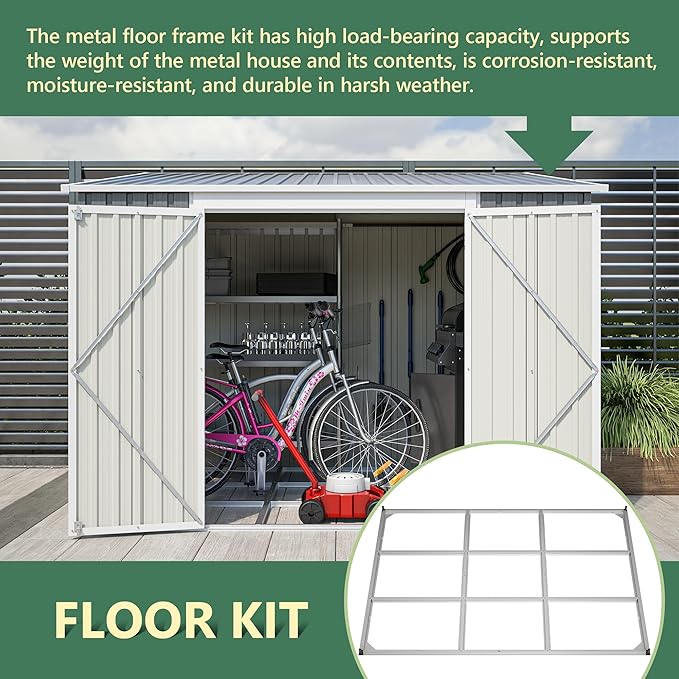 YOPTO 8x6 FT Lean to Outdoor Storage Shed W/Adjustable Lockable Double Side Doors,Metal Shed W/Floor Frame & 2 Air Vents,Garden Tool House W/Updated Frame Structure,for Backyard Patio Lawn,Gray