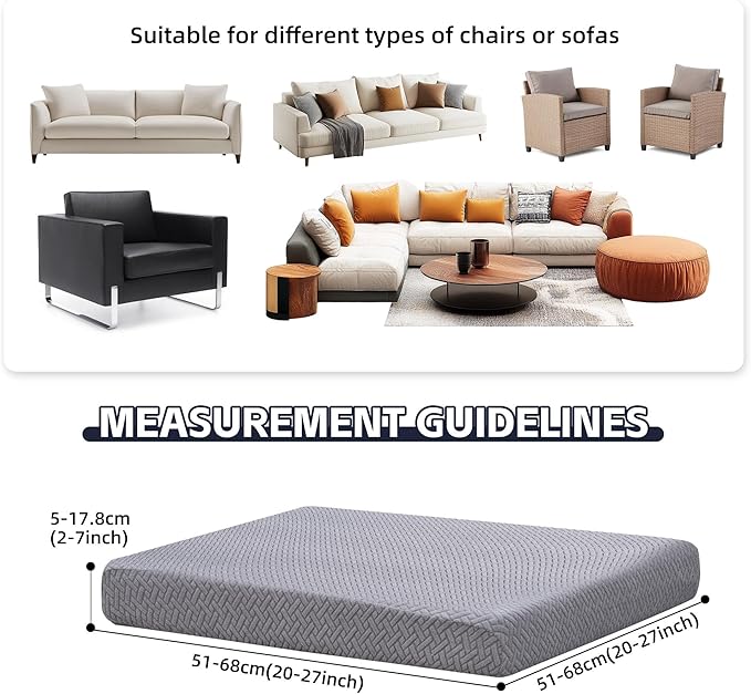 8Pcs Patio Cushion Covers,Outdoor Cushions Covers,Stretch Cushion Covers Replacement, Washable and Reusable Furniture Protectors(Gray)