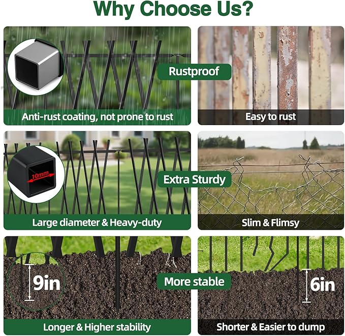 5 Panels Decorative Garden Fence 24in H x 10Ft L, Heavy Duty Rustproof Metal Animal Barrier No Dig Fencing Outdoor Dog Fence Flower Bed Border, Lawn Edging for Pet, Yard& Patio, Landscape