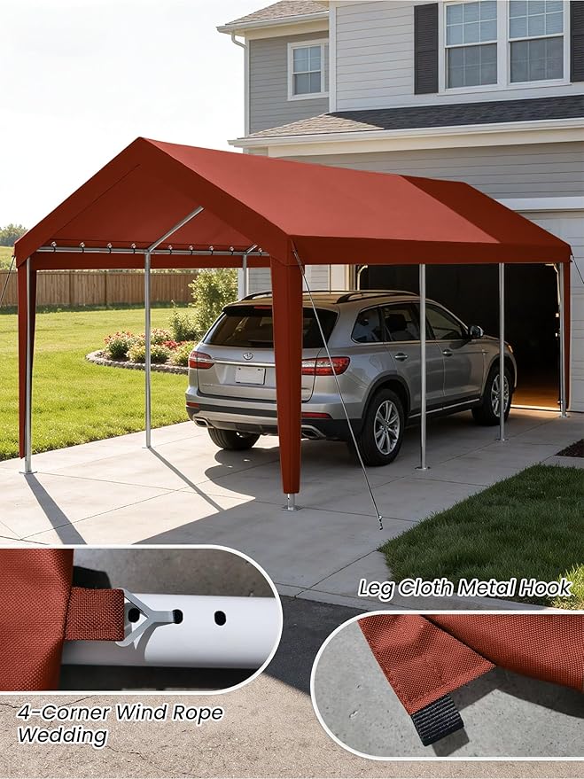 12 x 20 Ft Carport Replacement Cover, Heavy Duty Outdoor Car Tarp Canopy, Waterproof & UV Protected Tear Oxford Tarp with Ball Bungees (Frame is Not Included)