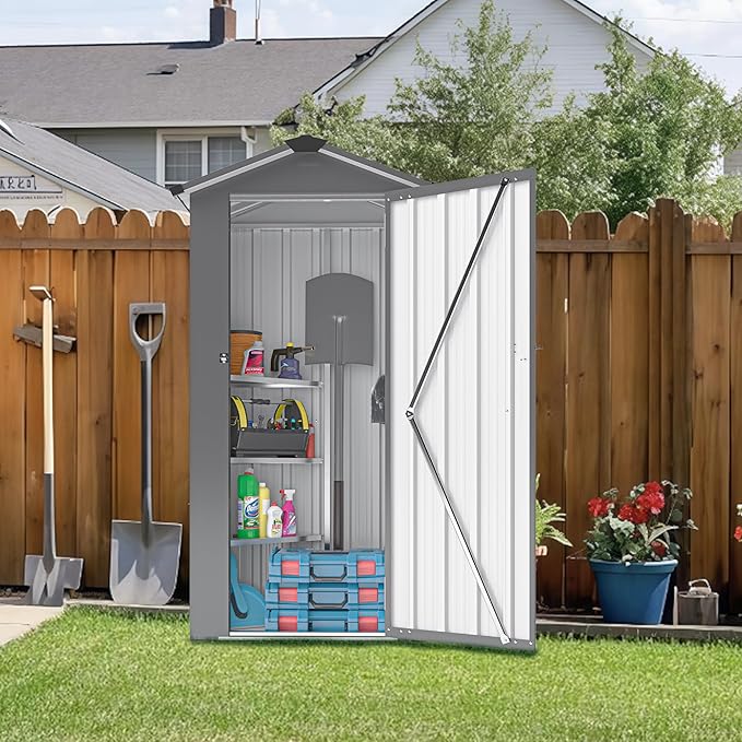 YOPTO 2.5x1.4 FT Outdoor Storage Shed, Tool Shed with Waterproof Roof and Lockable Door,Metal Shed with Adjustable Open Shelves for Backyard Garden Patio Lawn,Black