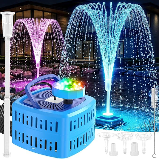 Pond Filter Pumps with Lights, 800GPH Pond Pump with Filter Fountain Kit,130W Pond Filter System with Pump Filter Kit, Koi Pond Filters for Outdoor Pond Water Features(Corded Electric)-White