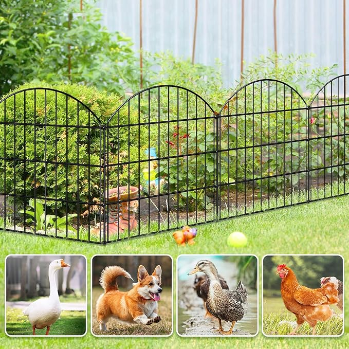 FOREHOGAR Metal Garden Fence 28in (H) x 11.7ft (L), 5 Panels + 6 Stakes Rustproof Border Fence Animal Barrier for Dog, No Dig Garden Fencing for Yard Flower Bed Patio Outdoor, CTW2828 Black