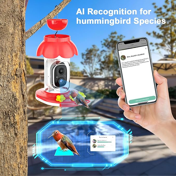 Hummingbird Feeder with Camera,Wireless Smart Bird Feeders for Outdoors Video Watching AI Camera with Auto Capture Videos & Motion Detection Ideal Gift for Bird Lovers