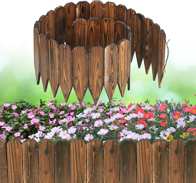 Wooden Garden Edging - 6.6ft x 11.8in Pine Landscape Border, Flexible Weather-Resistant Fences for Decorate Spring Outdoor Patio Yard Lawn Flower Beds