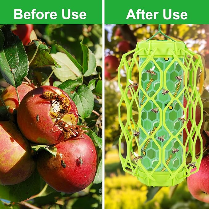 Sancodee 2 Pack Upgraded Wasp Trap Outdoor Hanging, Carpenter Bee and Hornet Catcher, Reusable Yellow Jacket Trap with Bait Reservoir, Bee Killer and Wasp Catcher for Outside (Green)